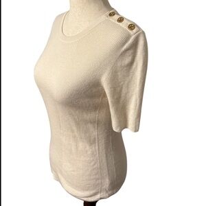 Tory Burch Cream Ribbed Women's Sweater Top